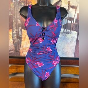 Tommy Bahama Blue Oasis Reversible Blossom One-Piece Swimsuit Size 14